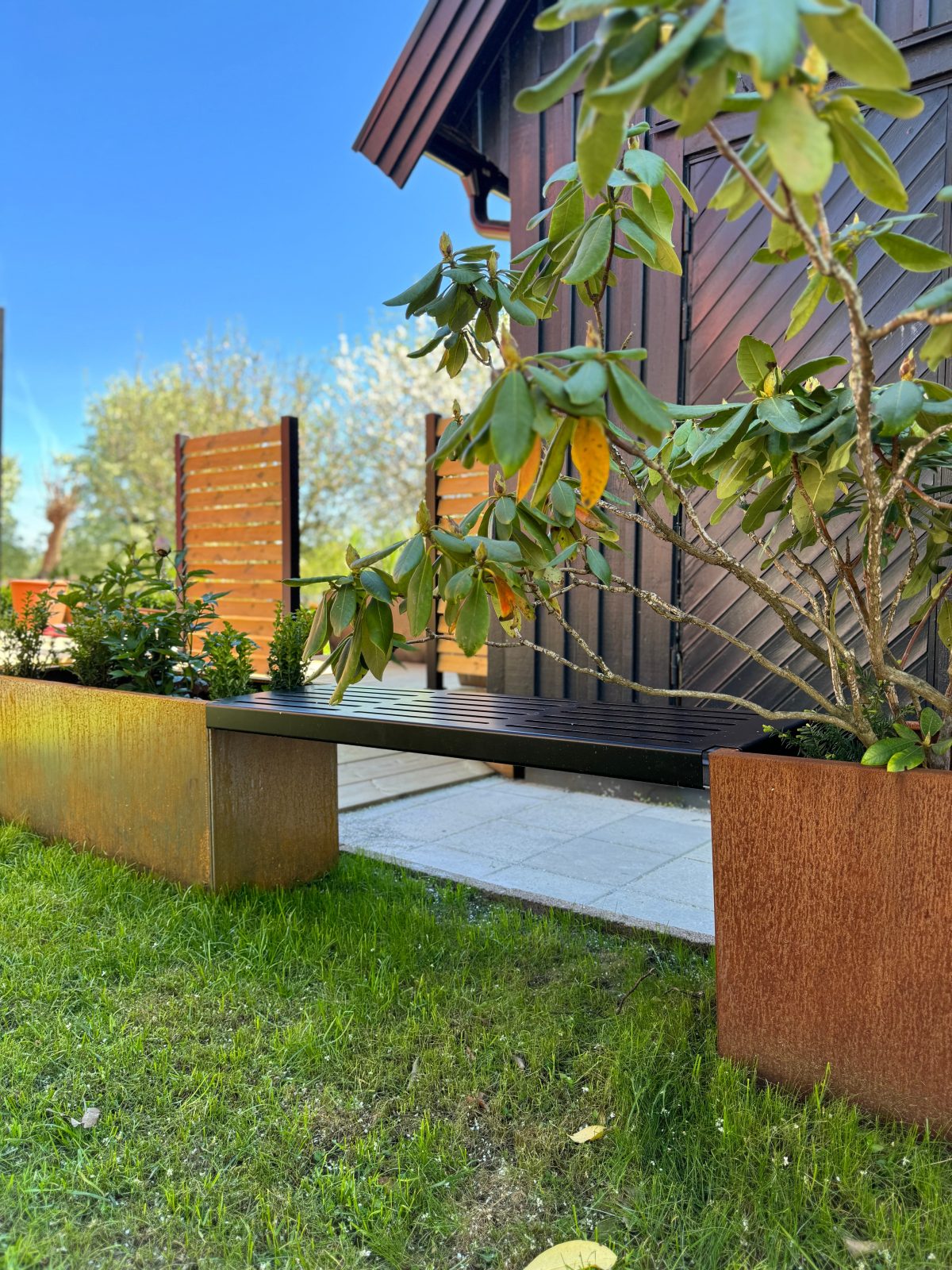 Bench Corten pots 120x40x6